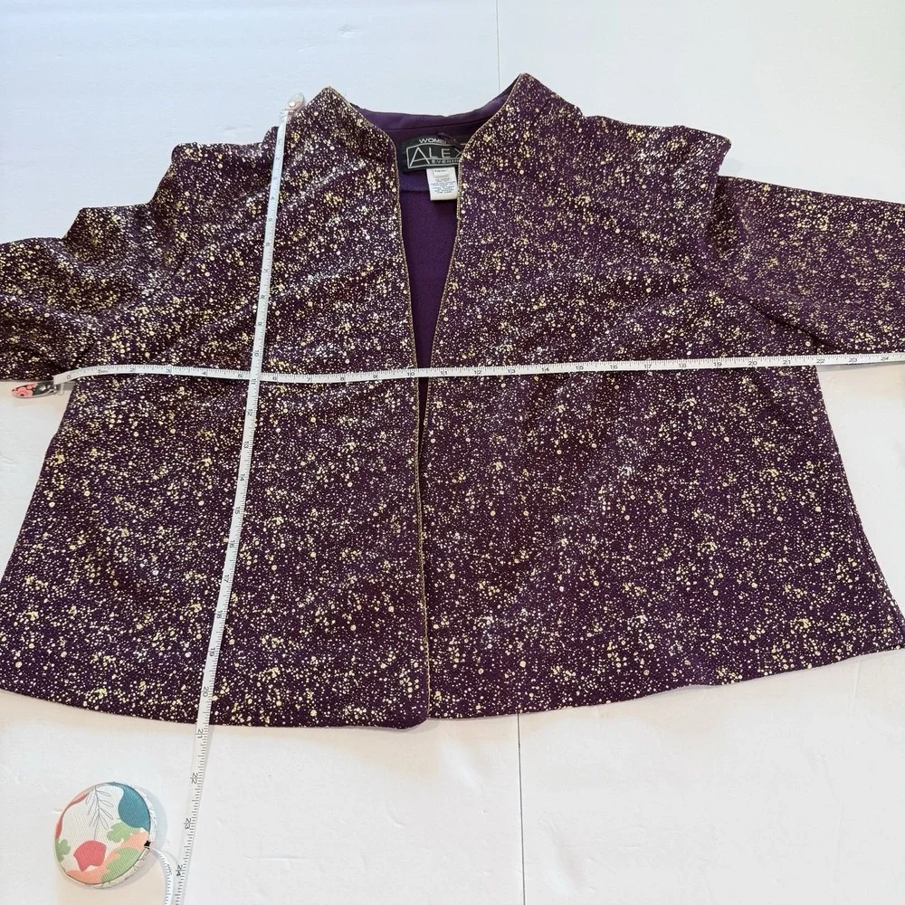 Alex Evenings Purple Gold Glitter 2 Piece Jacket Sleeveless Maxi Dress Set 14W